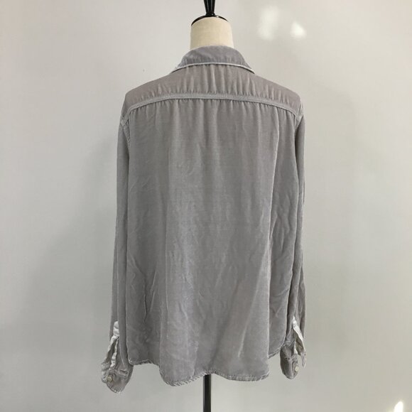 CP SHADES Gray Velvet/Velour Silk Blend Long Sleeve Button Shirt - Picture 9 of 14